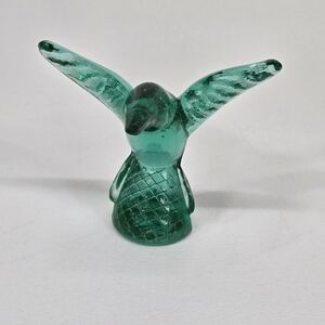 MURANO Hummingbird Design Milano Murano 3" Green Art Glass Figurine Italy VTG